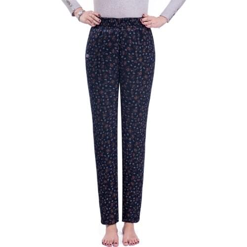 Cotton pants Women High waist pants winter Large size Warm pants Middle age clothing NEW printing trousers Free shipping 1865