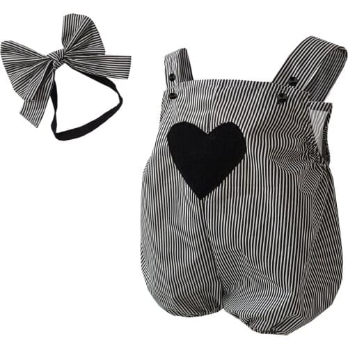 Baby Mika Heart Pocket Shorts Jumpsuit Bandana Suit Baby Girl Woven Set Zero Sleeve Rompers