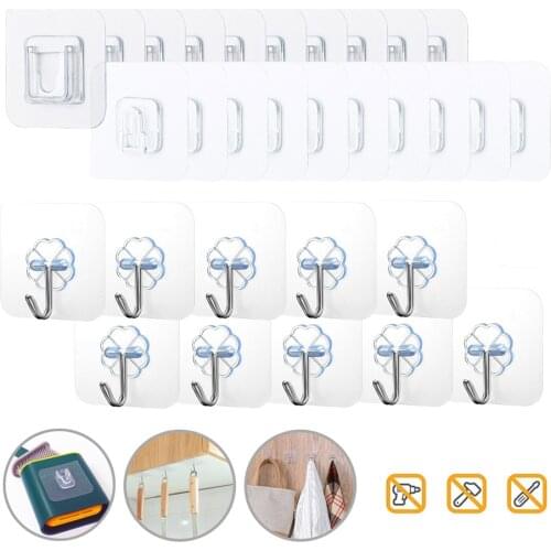 Combination Kitchen Double sided Adhesive Wall Hooks Hanger Strong Transparent Suction Cup Sucker Bathroom Wall Storage Holder