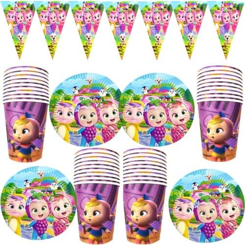 Happy Birthday Party Crying Baby Theme Flags Decorate Glass Bunting Baby Shower Banner Plates Kids Favors Cups Dishes 90pcs/lot
