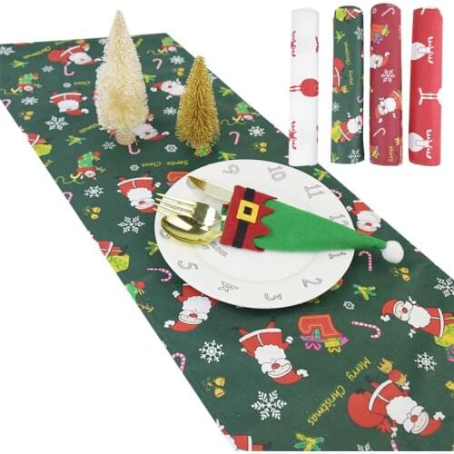 179*28cm Christmas Table Runner Christmas Elk Santa Claus Cotton Cloth Tablecloth Placemat For New Year Xmas Party Home Ornament