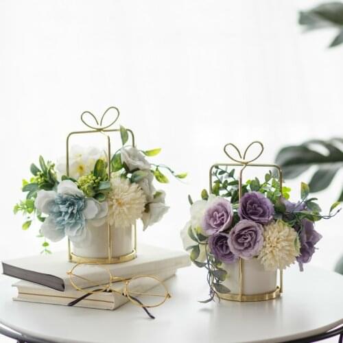 European Style Flower Pot Set Vase Table Setting Decoration Indoor Artificial Rose Christmas Home Accessories Potted Bouquets