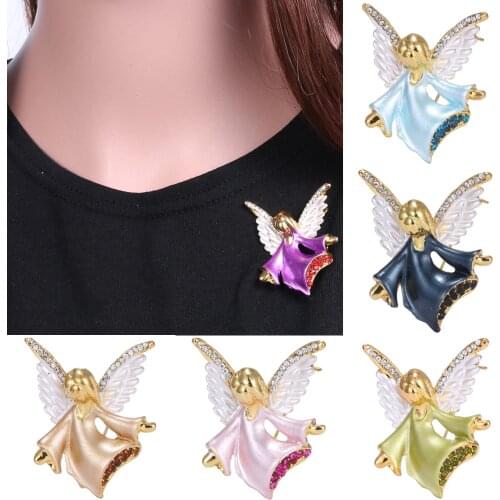 Crystal 4 Colors Cute Angel Alloy Brooch for Women Girls Enamel Retro rhinestone Wedding Clothing Lapel Pins Brooch Jewelry Gift