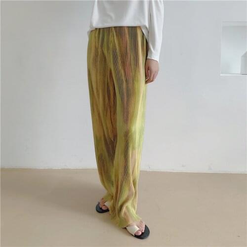 Limiguyue Minimalist Straight Wide Leg Pants Spring Women OL Chic Print Bottoms Loose Elastic High Waist Trousers Femme K377