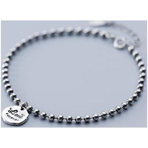 "love forever" Authentic REAL. 925 Sterling Silver Fine Jewelry Lucky ball &Irregular Disc COin Chain Bracelet adjust GTLS827