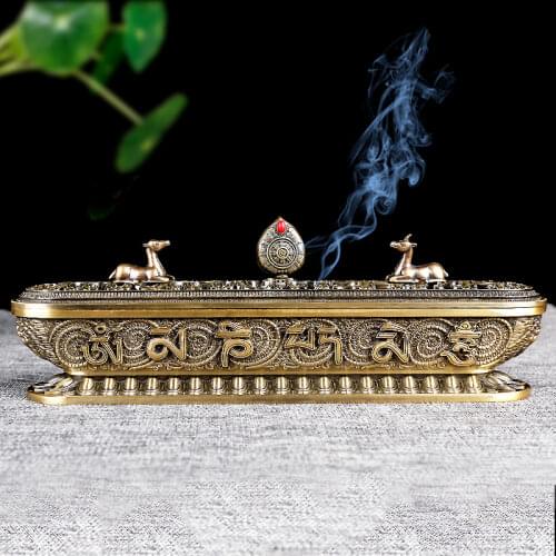 Copper Tibet Incense Antique Handmade Incense Stick Holder Zen Buddhist Teahouse Home Office Decoration Crafts Ornaments