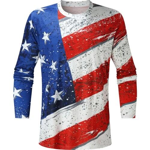 2021 Fashion Color Matching Mens T-shirts Long-sleeved 3d Printing Round Neck Street Trend European And American Male Clothing