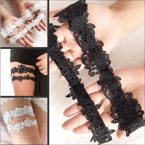 Women Embroidery Floral Lace Thigh Rings Set Wedding Prom Bridal Decorative Stretch Band Solid Color Hollow Seamless Leg Garters