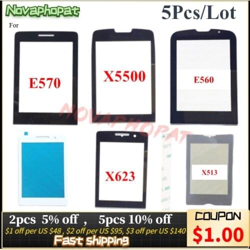Novaphopat Black Glass Screen For Philips E570 E571 / X5500 / X623 / E560 Glass lens Panel Replacement ; 5pcs/lot