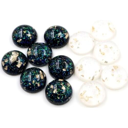 New Style 40pcs 8mm 10mm Black White Built-in Gold Color leaf Style Flat back Resin Cabochons Fit 8/10mm Cameo Base Cabochons