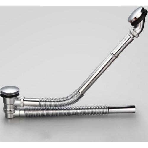 Full Brass Luxury Bathroom Bathtub Drainer Push Down Pop Up Hold Bath Waste Drains For Bathing Tub Drain