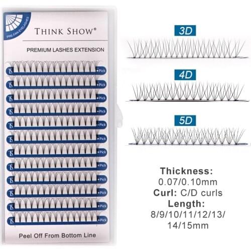 THINKSHOW Russian Volume Eyelash Extension Bundles Individual Bloom Cilia Cluster Beams Short Stem Pre-made Fans Lash 3D 4D 5D