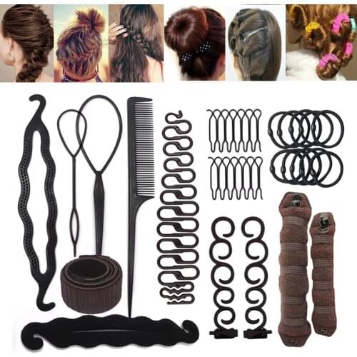 Multi Styles Black Donut Hair Maker Styling Tools Braiding Hair Accessories for Women Girls Twist Hair Clip Disk Pull Hairpins