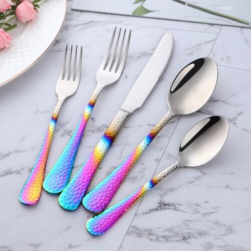 Luxury Gold Flatware 5PCS Gold Cutlery Colorful Flatware Set Stainless Steel Black Cutlery Set Knife Fork Set Western Tableware
