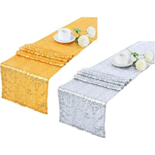 Glitter Metallic Sequins Table Runner Overlay Luxury Shimmer Starry Sky Rectangular Tablecloth Cover Event Party Supplies Weddin