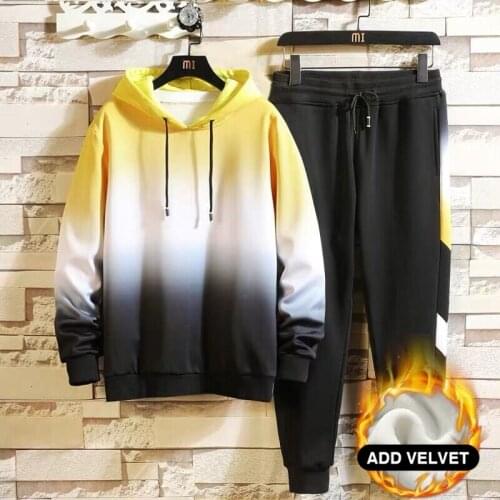 Winter plus velvet hooded tracksuit men fashion brand man tracksuit sweatshirts+Sweatpants jogging men sets mens sports suit