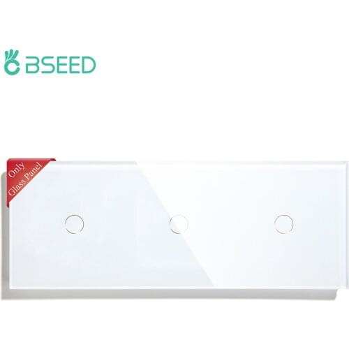 BSEED Glass Panel Only 228mm Pearl White Black Gloden For Wall Triple Socket DIY Part EU Starand