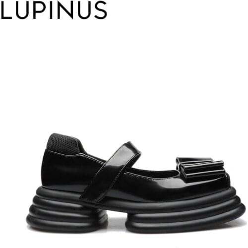LUPINUS Fashion Butterfly-Knot Women Mary Jane Shoe 2021 New Retro Platform Patent Leather Women Flat Shoe Square Toe Women Shoe