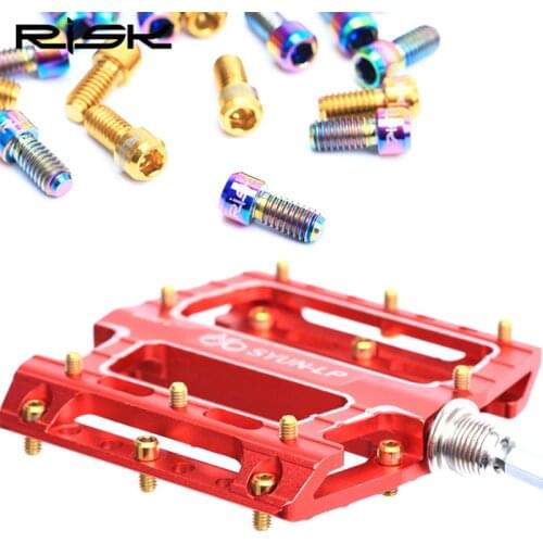Titanium Bicycle Pedal Bolts MTB Road Bike Pedal Anti-Slip Screws Cycling XC AM Downhill DH Pedal Bolts M4*5mm/M4*8mm 1pcs RISK
