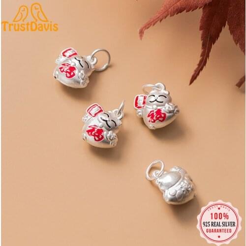 TrustDavis S999 Sterling Silver Pendant Charm Glaze Cat For Making Bracelet Necklace Handmade DIY Accessories Fine Jewelry DZ184