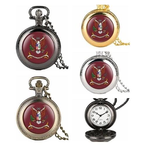 Unique Mens Pocket Watch Eagle Red Pattern Pocket Watch for Boy Quartz Arabic Digital Pocket Watches for Teenager