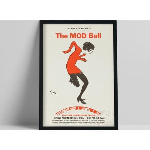 Artist Eula The Mod Ball Vintage Poster, Dancing Girl Miniskirted Figure Retro Wall Picture, Rainbow Room Prints Art Home Decor