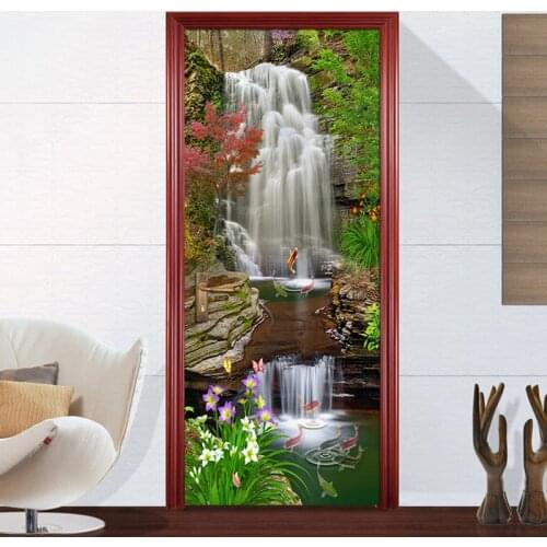 Waterfall Scenery DIY Door Sticker Mural Wallpaper Background Wall Painting Living Room Bedroom Sticker Self Adhesive Waterproof