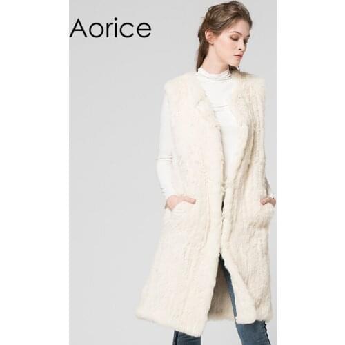 VT7036 Women Genuine Natural Real Rabbit Fur Knitted Vests /Waistcoat/ Gilet /coats Brand New Long Style Coat Jacket