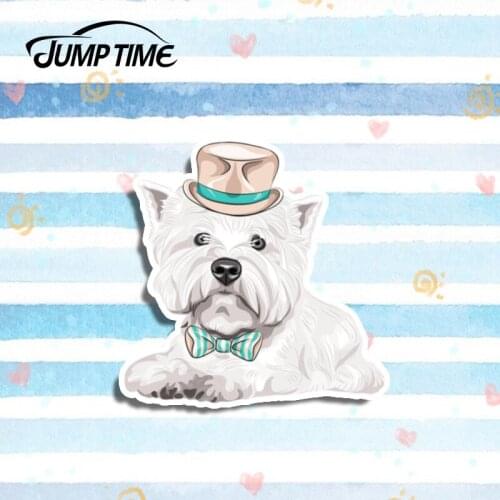 Jump Time 13cm x 12cm West Highland Terrier Dog Decal Funny 3D Car Styling Vinyl Animal Graphic Window Bumper Decor Car Stickers