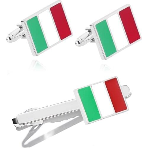 Temperament Fashion Mens Cufflinks Tie Clip Italy Three-Color Flag New Alloy Wedding Suit Cufflinks Tie Clip Jewelry Gift
