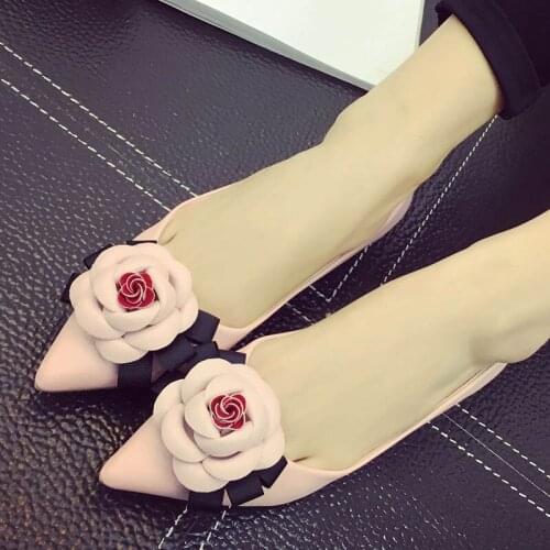 2020Camellia Pointed toe woman flats shoes women espadrilles slip on flower ballerina appliques ballet flat women loafers size40