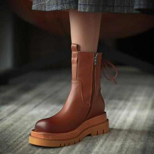 SKLFGXZY Martin boots Womens boots Genuine leather British Lacing motorcycle boots The bottom of the thick Womens shoes