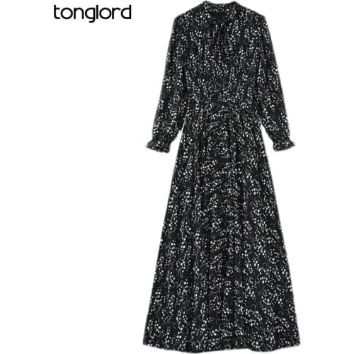 Women Floral Print Dresses With Lining 2021 Autumn Long Sleeve Female Beach Holiday Chiffon Dress Mujer Vestidos Plus Size 4XL