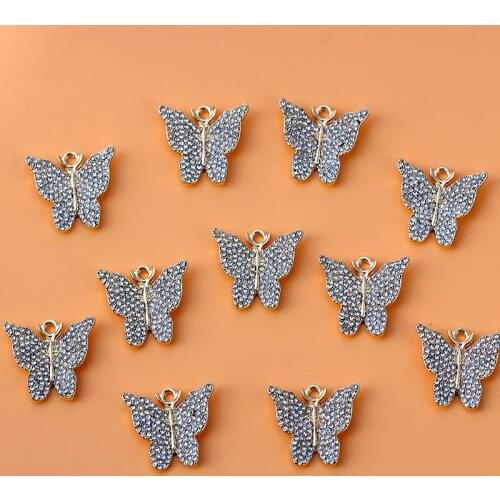 10Pcs Rhinestone Butterfly Charms Trendy Alloy Insect Pendant Charm For DIY Jewelry Making Accessories Necklace Earring Handmade