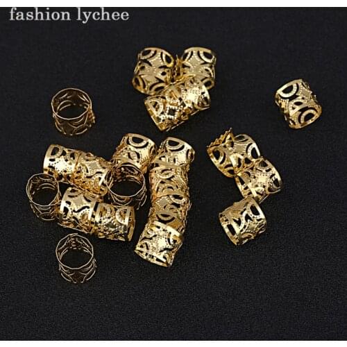 Fashion lychee 20pcs Metal Hollow Gold Silver Color Dreadlock Beads Clips Women Hair Extension Jewelry Accessories