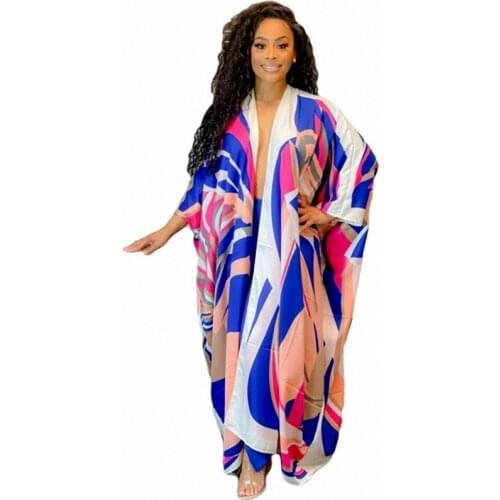 2021 Summer Printed Bikini Cover-ups Elegant Self Belted Komono Dress Tunic Women Plus Size Beach Wear Swim Suit Cover Up