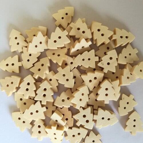 50PCs Natural Wooden Buttons 2 Holes DIY Clothing Accessories Christams Tree Shape Scrapbooking DIY Craft Sewing Accessories NEW
