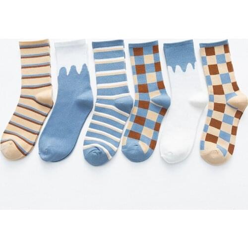 6 Pairs Womens Socks Autumn Winter Cotton Fashion Stripes Japanese Student Style Socks For Girls