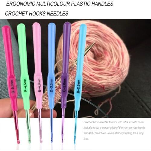 6Pcs/Set Multicolor Knitting Needles Colorful Plastic Handle Aluminum Crochet Hooks DIY Template Knit Needles Weave Tools