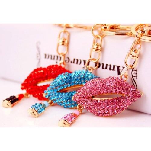 Car Accessories Cute Rhinestone Keychain Lips Women Key Chain Key Cover Holder Purse Handbag Bag Charms Trinket Chaveiro Llavero