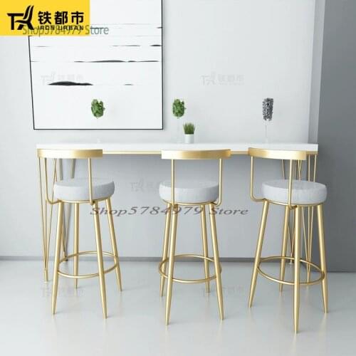 Bar Chair Nordic Net Red Gold Simple Modern Bar Milk Tea Cafe Light Luxury Household Iron Stool