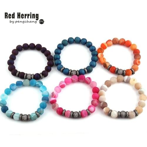 Free Shipping Fashion Women Crystal Armband 10mm Druzy Beads Black Micro Zircon Pave Bracelets