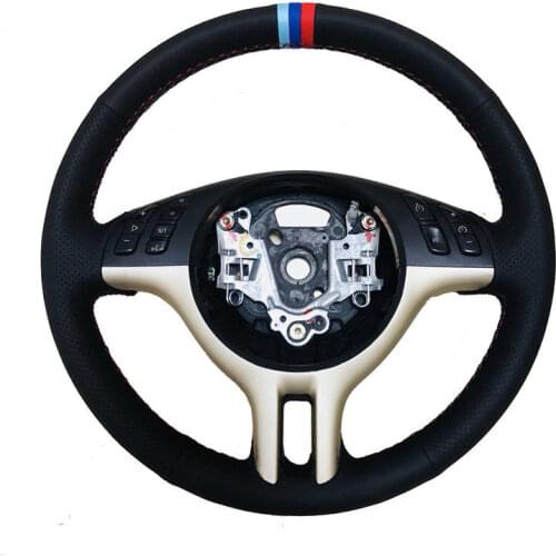 Side Perforated Leather Steering Wheel M-color Stitching Cover For BMW E39 E46 1999-2003
