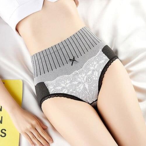 Large Size Postpartum Panties Women High Waist Elastic Slimming Briefs Soft Breathable Seamless Underwear Sexy Lace Underpants