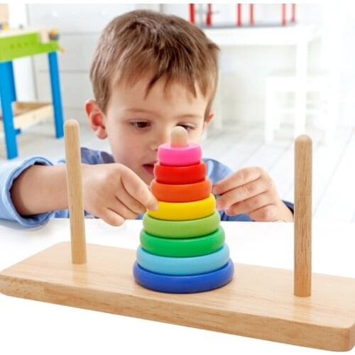 Wooden Creative Educational Toys Childrens Puzzle Hanno Tower Rainbow Rings Pairs Building Puzzle Color Cognition Baby M21