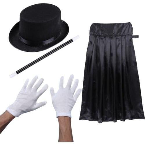Children Cosplay Magician Costume for Kids Kiddie Role Play Halloween Magician Dress Up Hat Cape Magic Wand 3/4 Pieces Outfits