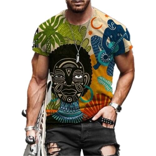 Mens short-sleeved T-shirt retro oversized clothing Harajuku ethnic print O-neck summer new style 2021 streetwear