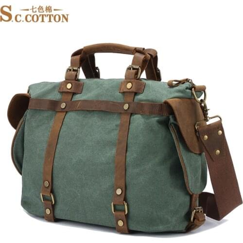 Canvas Messenger Shoulder Leather Business Large Capacity Computer Package Leisure Man Influx Bag Handbag