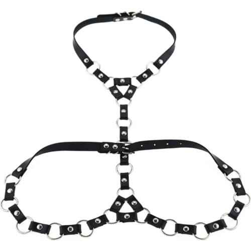 Personality Punk Leather Loop Loop Connection Harness Belt Fashion Rock Body Harness with Body Chain
