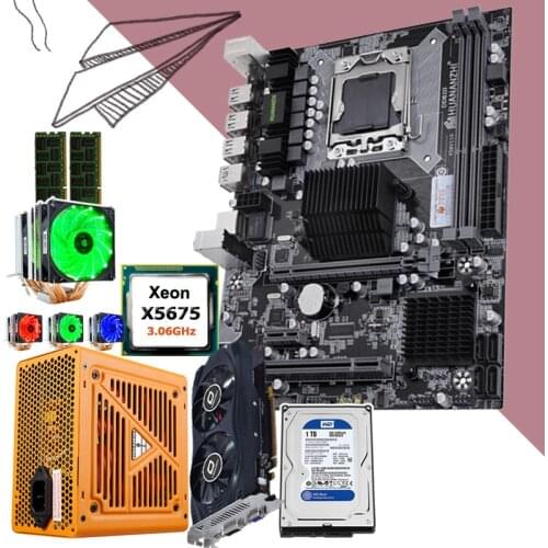 HUANANZHI X58 motherboard combo with CPU Intel Xeon X5675 3.06GHz with cooler RAM 32G(2*16G) 500W PSU GPU GTX750Ti 2GD5 1TB HDD